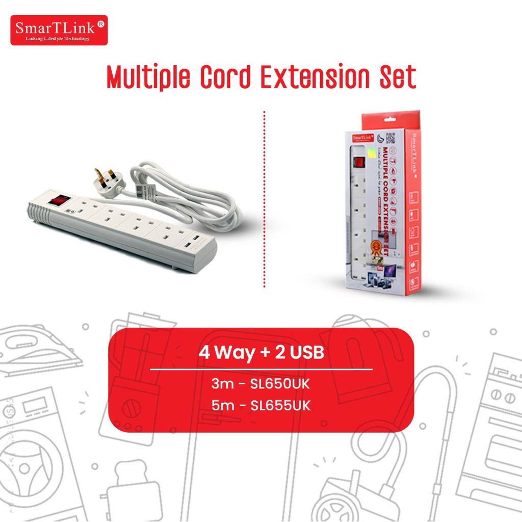 SMARTLINK EXTENSION MULTI SOCKETS 3 M 4 WAY 2 USB